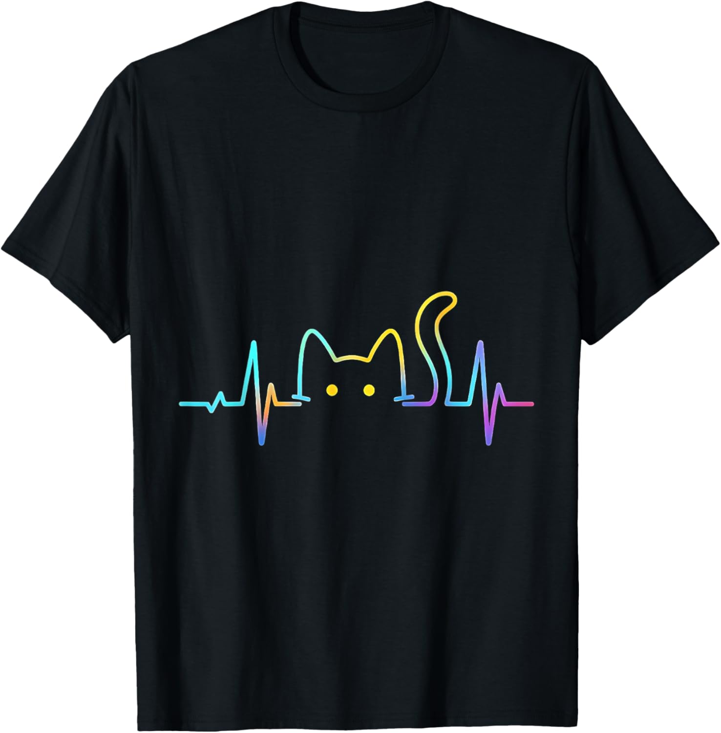 Cat Heartbeat Rainbow Line Pet Lovers Design T-Shirt
