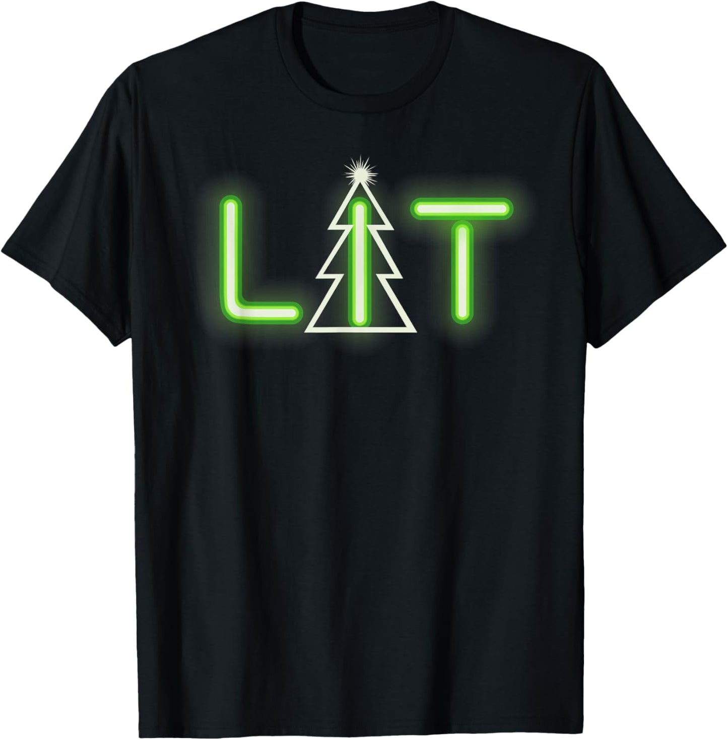 CHRISTMAS IS LIT Neon Green Party Funny Xmas T Shirt