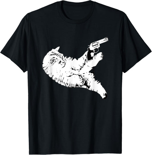 Cat With Gun Funny Kitty Gun Pet Lovers Men Women T-Shirt