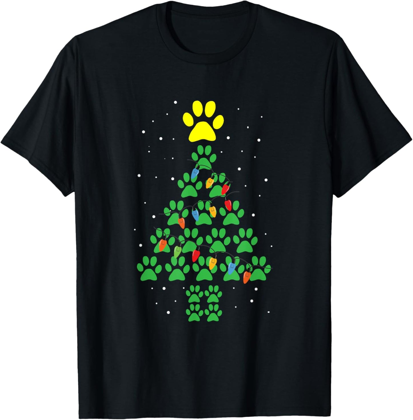 Dog Paw Print Puppy Christmas Tree Lights Cool X-Mas Gifts T-Shirt for Men Women Kids