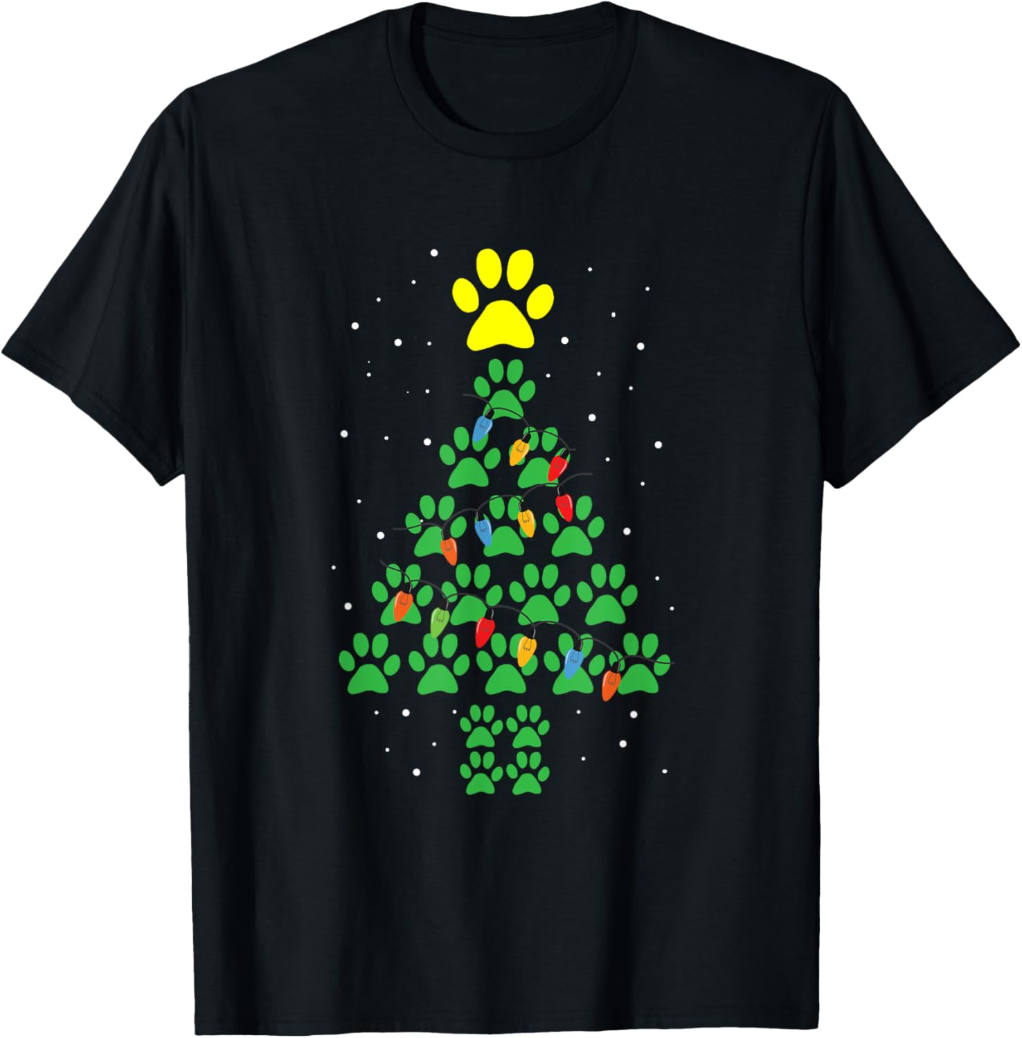 Dog Paw Print Puppy Christmas Tree Lights Cool X-Mas Gifts T-Shirt for Men Women Kids