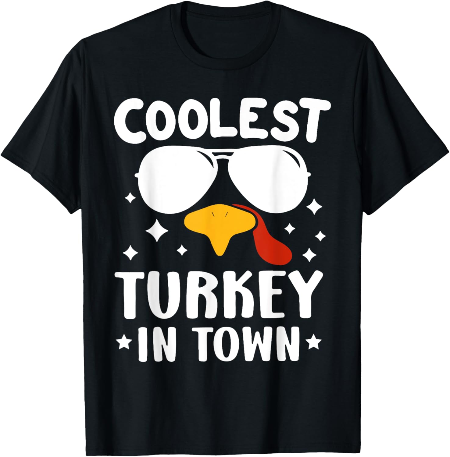 Funny Coolest Turkey In Town Tee Shirt - Unisex Adults Thanksgiving T-Shirt - Black - Small - Short Sleeve - T-Shirt - Solid - Retro - Fall