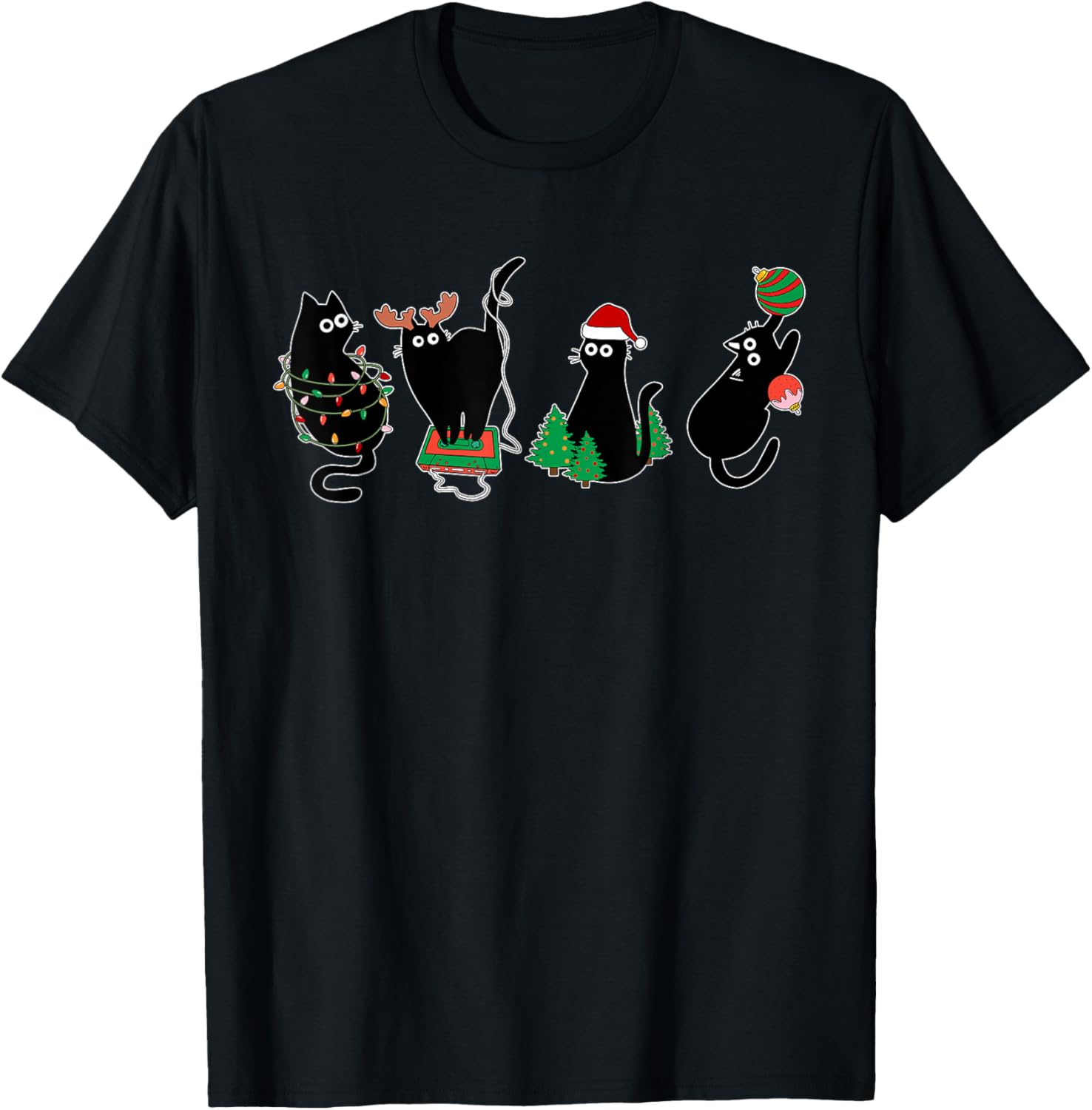 Black Cat Lover Family Xmas Christmas Pajama Matching T-Shirt for Men Women Kids