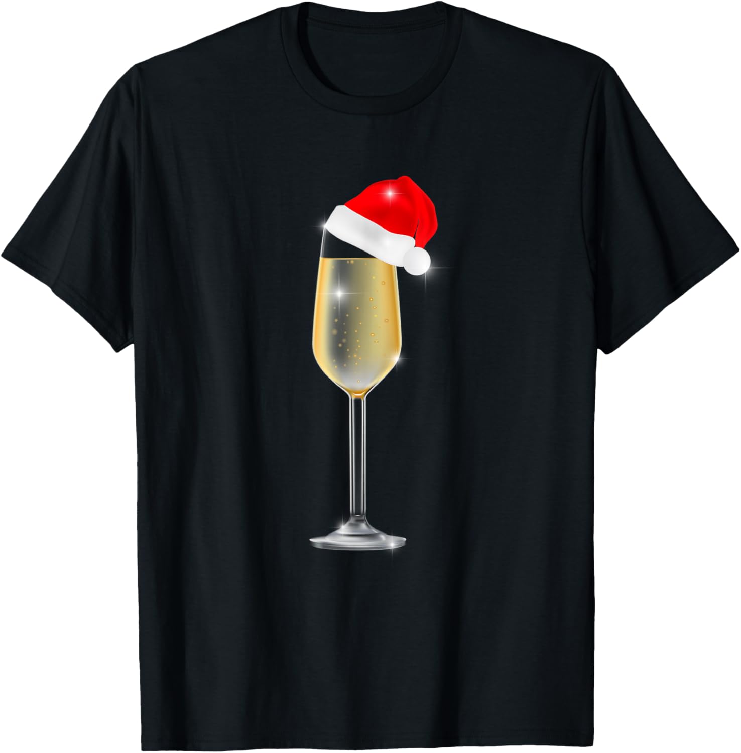 Christmas Champagne T-Shirt Cool Glass Santa Hat Drink Tee T-Shirt