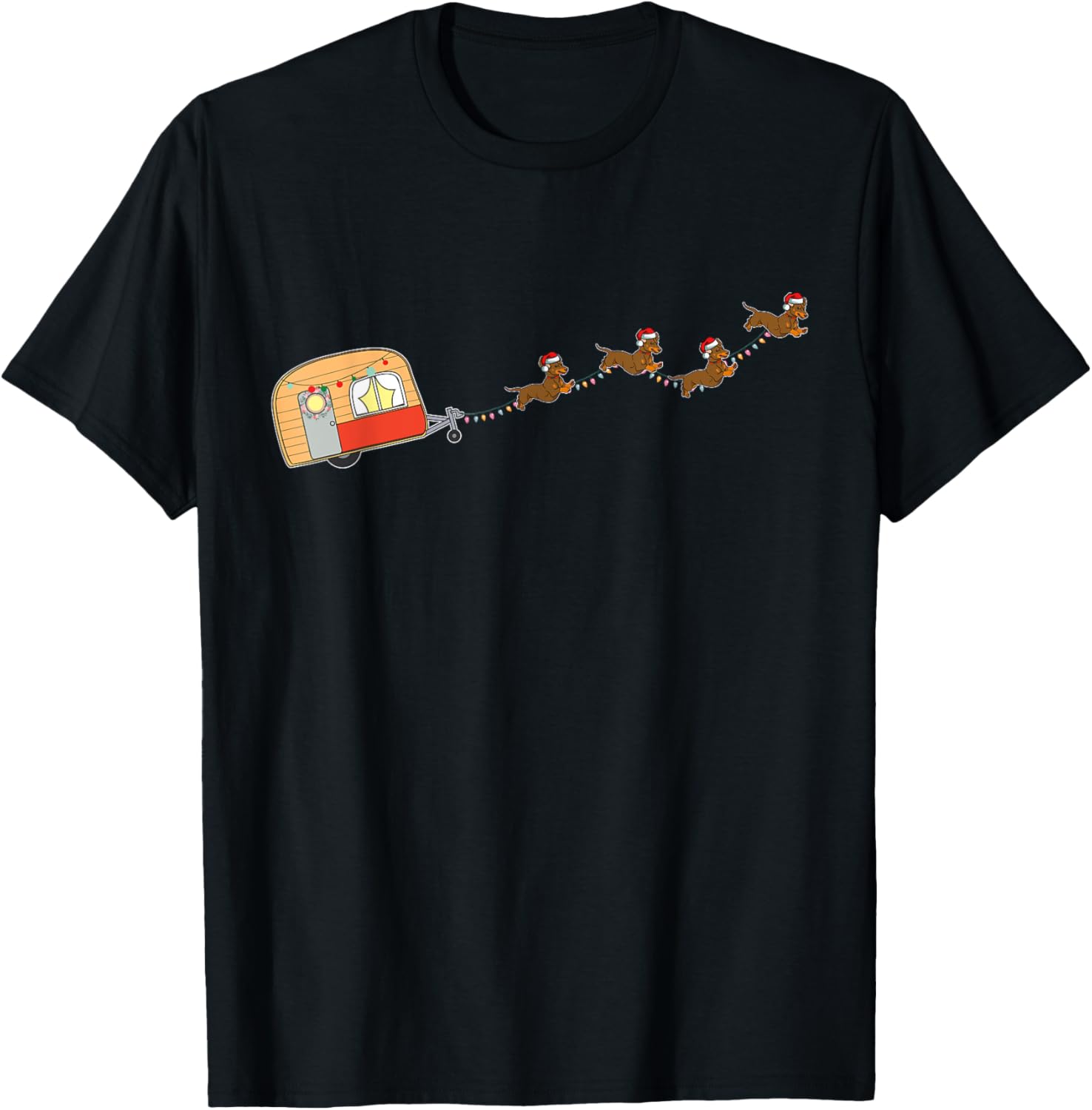 Camper Van Christmas Dachshund Sleigh Doxie Dog X-mas Pajama T-Shirt for Men Women Kids