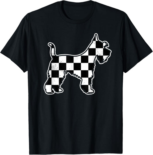 Checkered Dog Schnauzer Dad Vintage Checkered Schnauzer T-Shirt