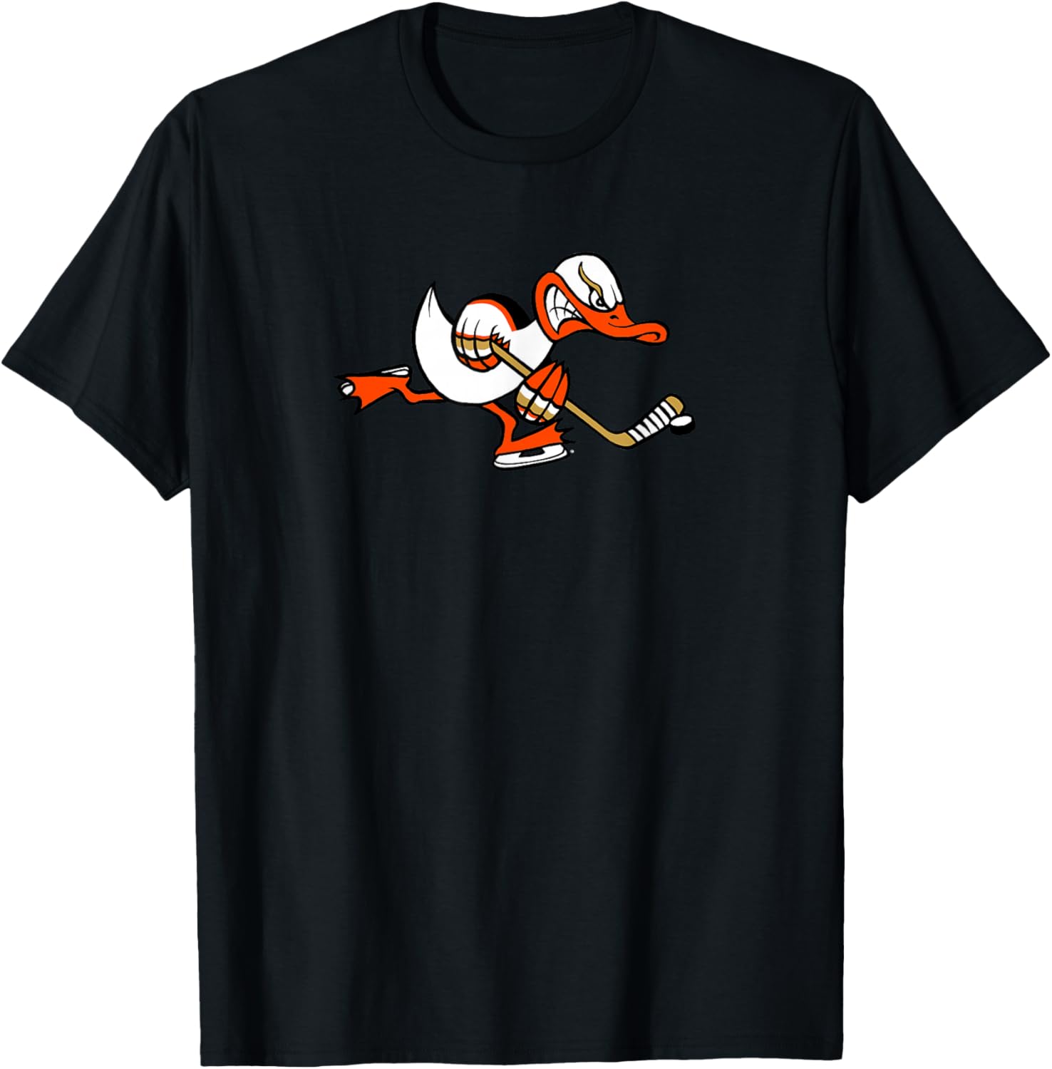 Cute Graphic Cartoon Duck Mascot Playing Ice Hockey