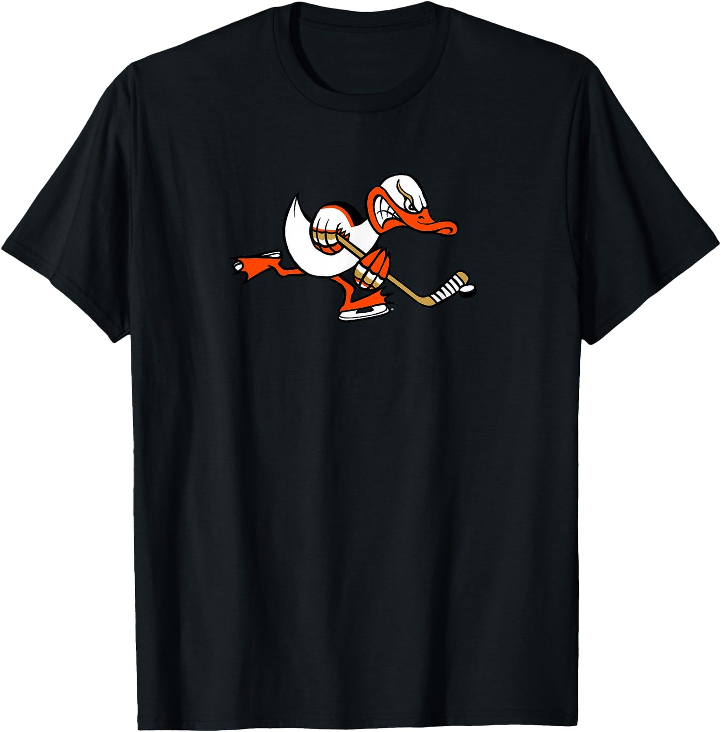 Cute Graphic Cartoon Duck Mascot Playing Ice Hockey