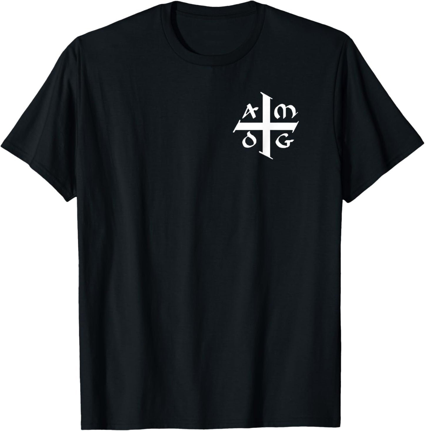 AMDG Ad Majorem Dei Gloriam - Small Jesuit Cross White T-Shirt
