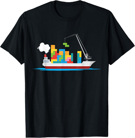 Cargo Ship Blocks T-Shirt - Boys T Shirt - Toy Ship Tee T-Shirt