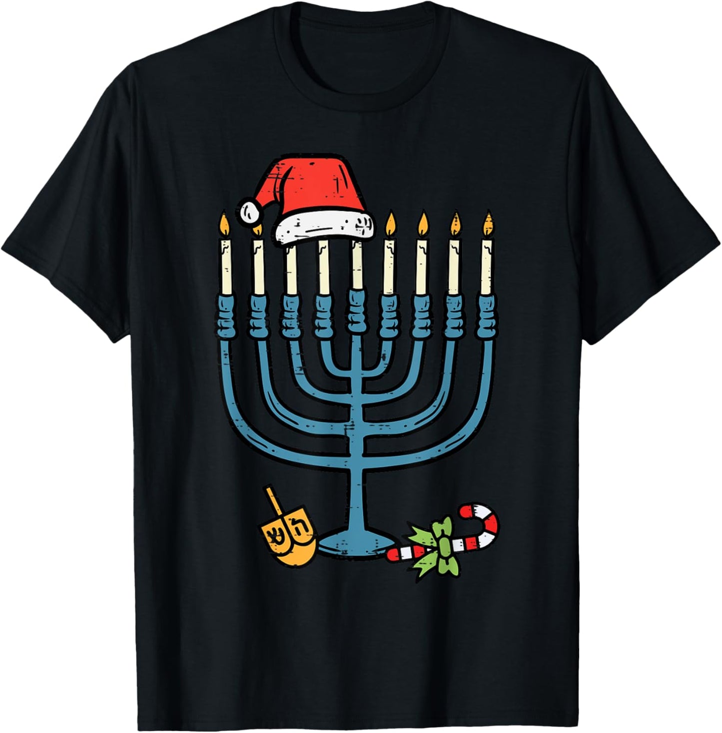 Christmas Hat Menorah Jew Hanukkah Chanukah Men Women Kids T-Shirt