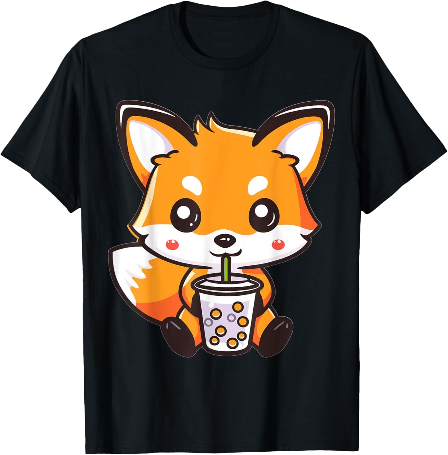 Kawaii Fox Drinking Bubble Tea Boba Anime Cute Graphic