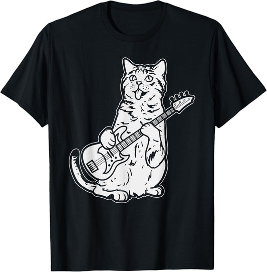 Cat Playing Bass Guitar Musician Animal Pet Music Lover Gift T-Shirt
