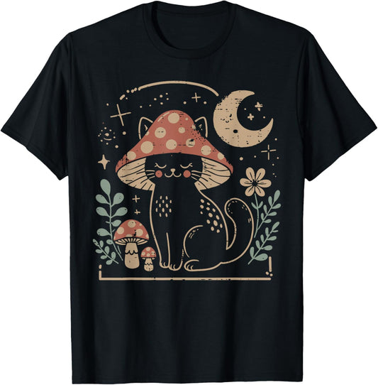 Cat Mushroom Hat Cottagecore Kitten Kitty Women Girls Kids T-Shirt