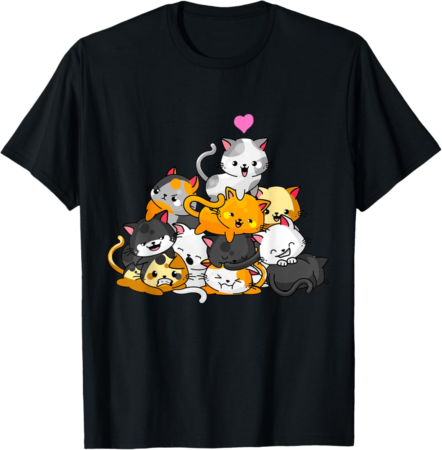 Cat Cute Kitty Pile Cats Anime Kawaii Neko Gift Women Girls T-Shirt
