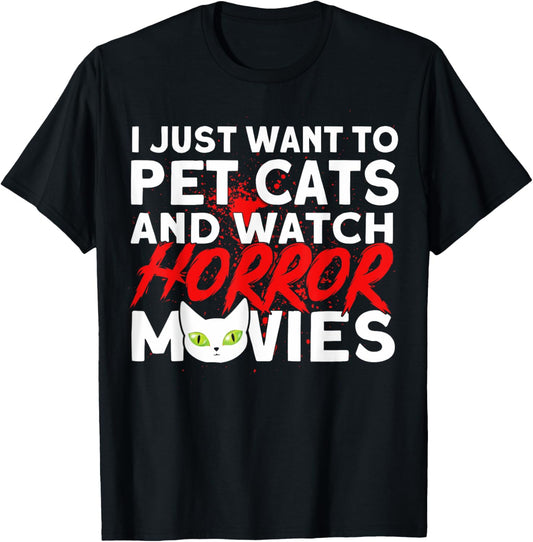 Cat Horror Lovers Pet Cats And Watch Horror Movies T-Shirt