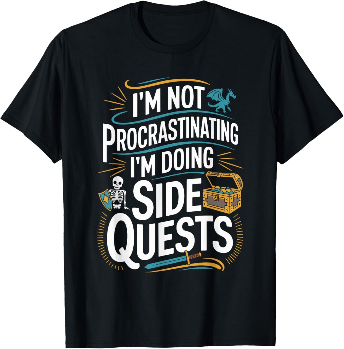 RPG Gamer Apparel for Quest Lovers Unisex-Adult Black Modern Classic T-Shirt Small Short Sleeve Crew Neck Humorous Gaming Graphic Lightweight