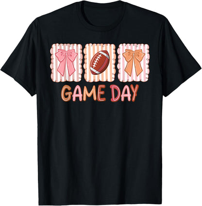 American Football Game Day Thanksgiving Coquette Bow Funny T-Shirt
