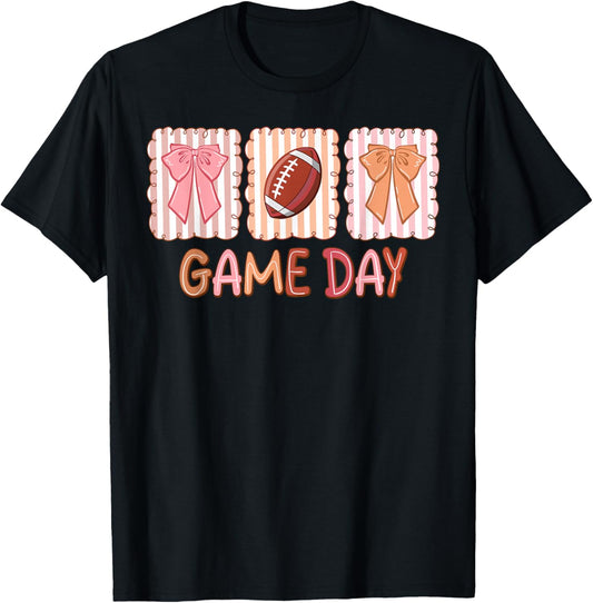 American Football Game Day Thanksgiving Coquette Bow Funny T-Shirt