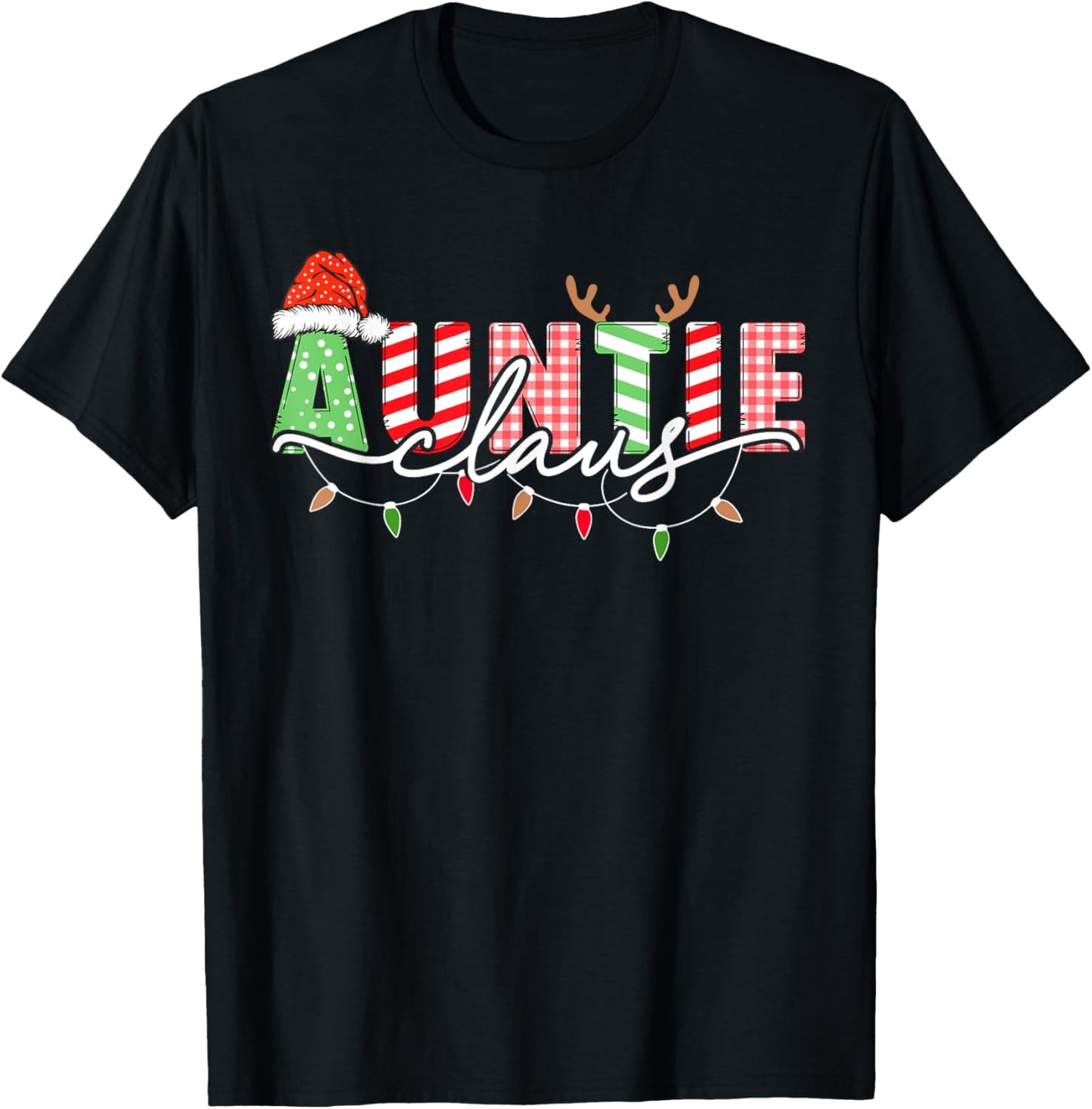 Auntie Claus Xmas Christmas Lights Pajama Family Matching