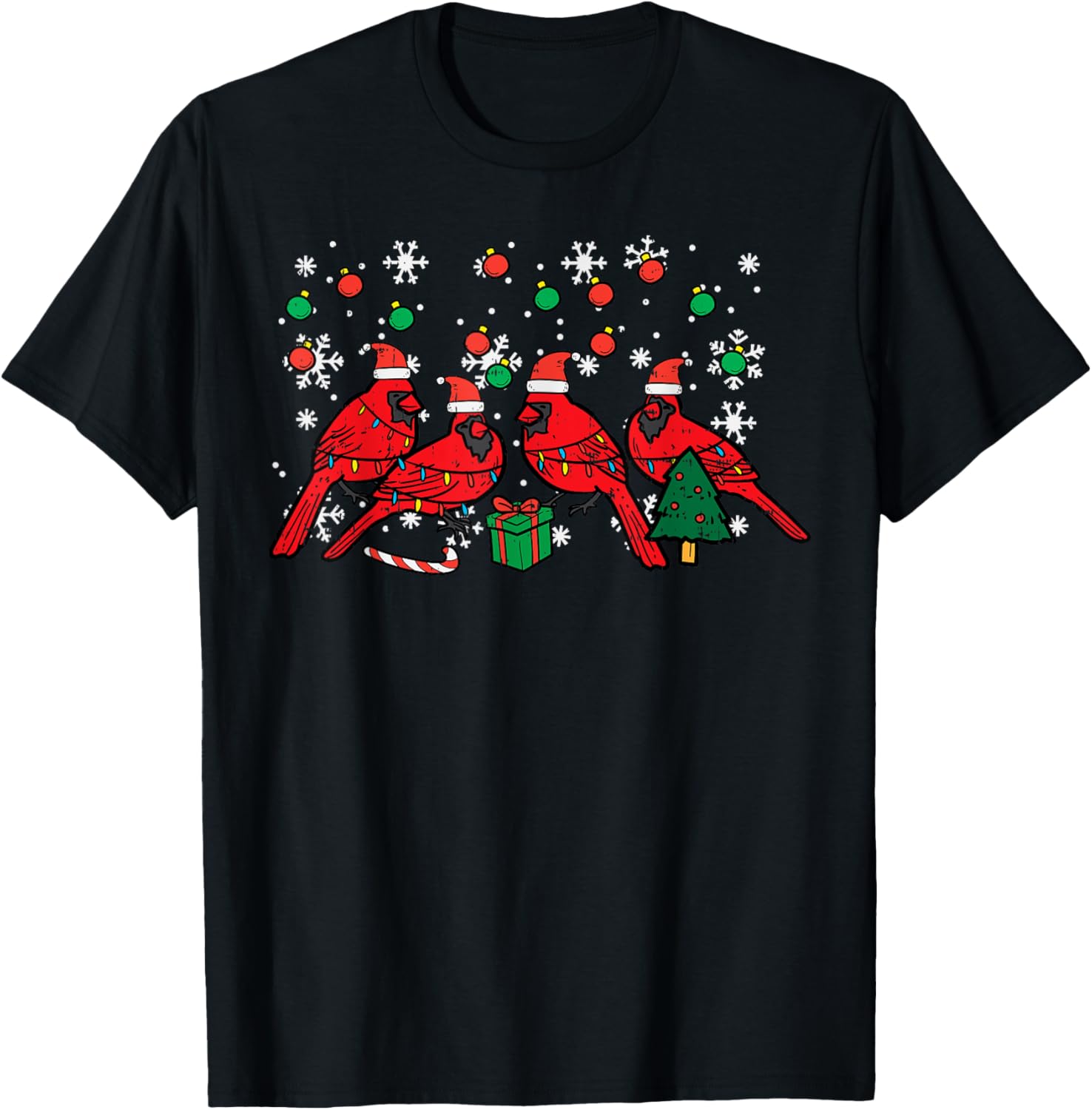 Christmas Cardinal Birds Santa Cute Xmas Men Women Kids T-Shirt