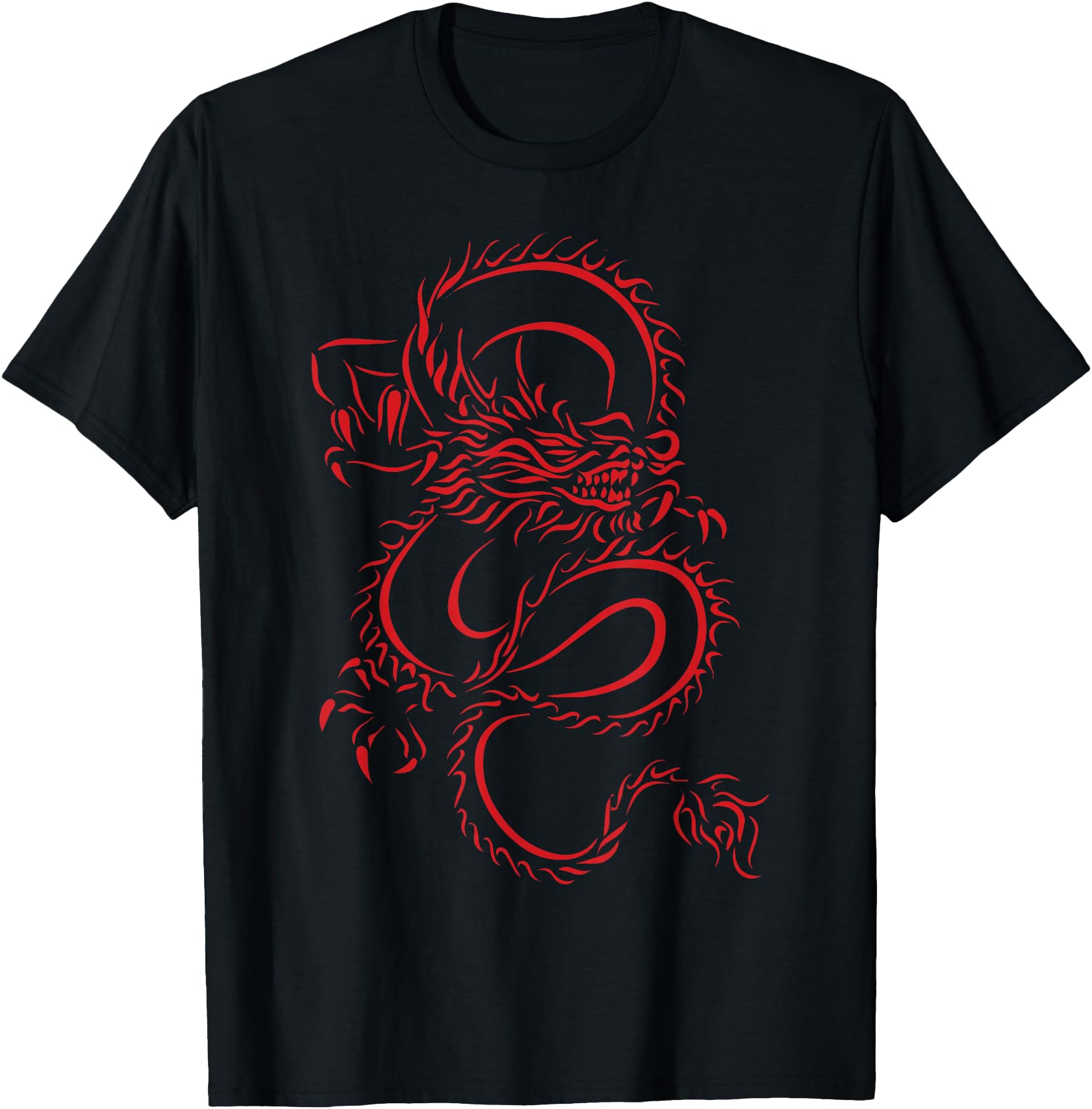 Red Chinese Firedrake Dragon - Dragon Print Art Wear- Dragon T-Shirt, Small, Black