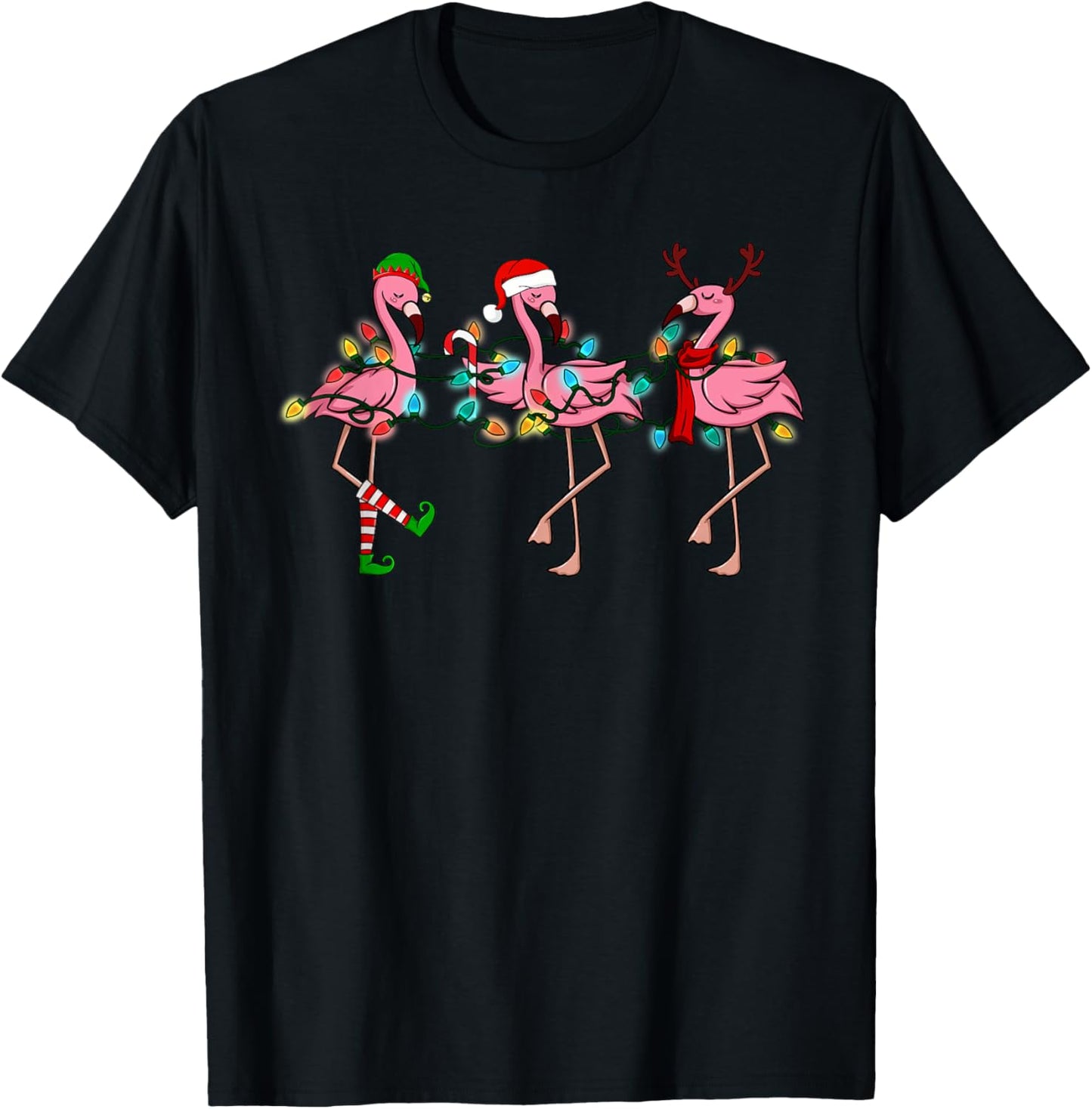 Christmas Lights Pink Flamingo Santa Hat Holiday Xmas