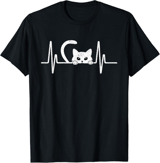Cat Heartbeat Shirt Cute Kids Men Women Cat Lover Heart Beat T-Shirt
