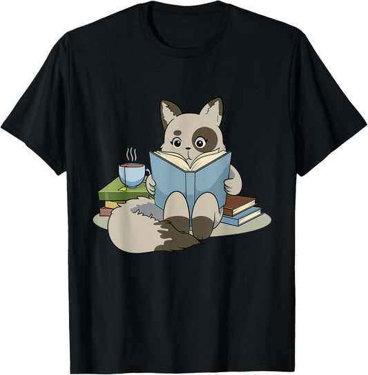 Cat Reading Book Tea Coffee Kawaii Cats Chibi Anime T-Shirt for Men Women