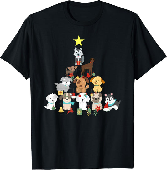 Christmas Dog Tree T-Shirt Cute Funny Puppy Dogs Xmas Tee T-Shirt for Men Women Kids