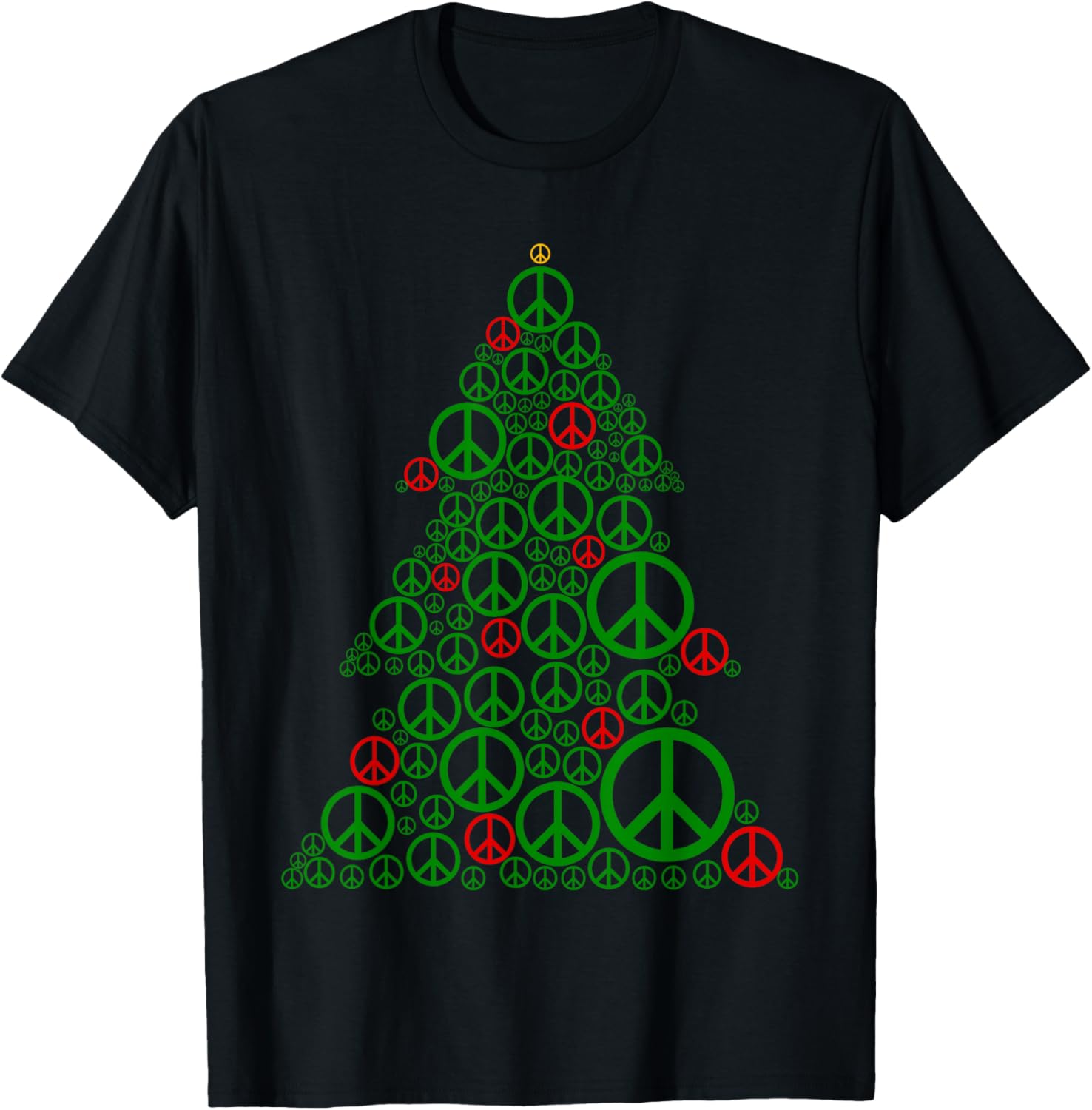 Mens PEACE SIGN Christmas Tree T-Shirt | Hippies Xmas Shirts 3XL Brown