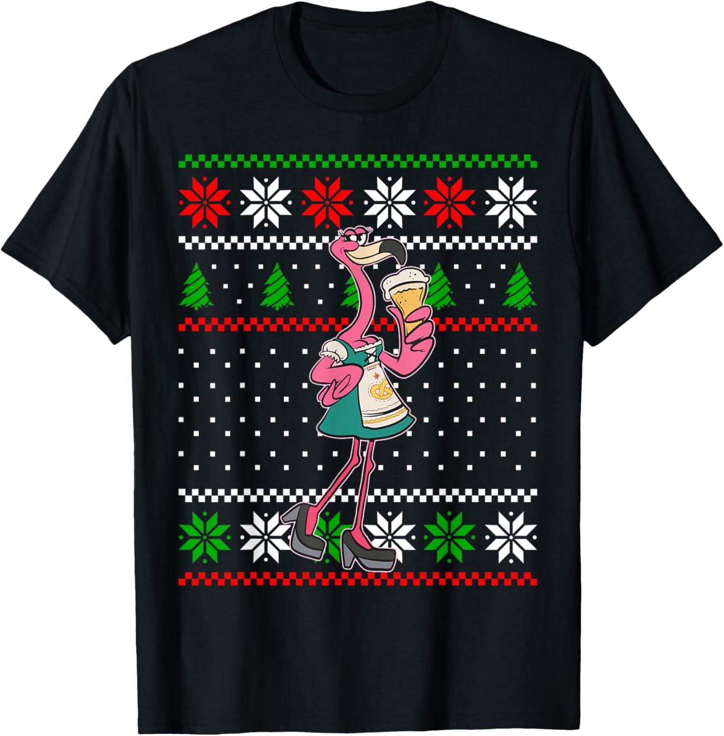 Christmas Flamingo Birds Drinking a Beer Funny Xmas Design