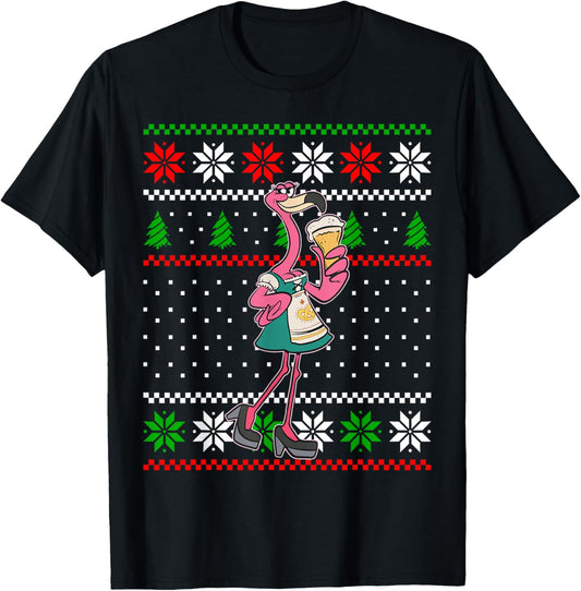 Christmas Flamingo Birds Drinking a Beer Funny Xmas Design