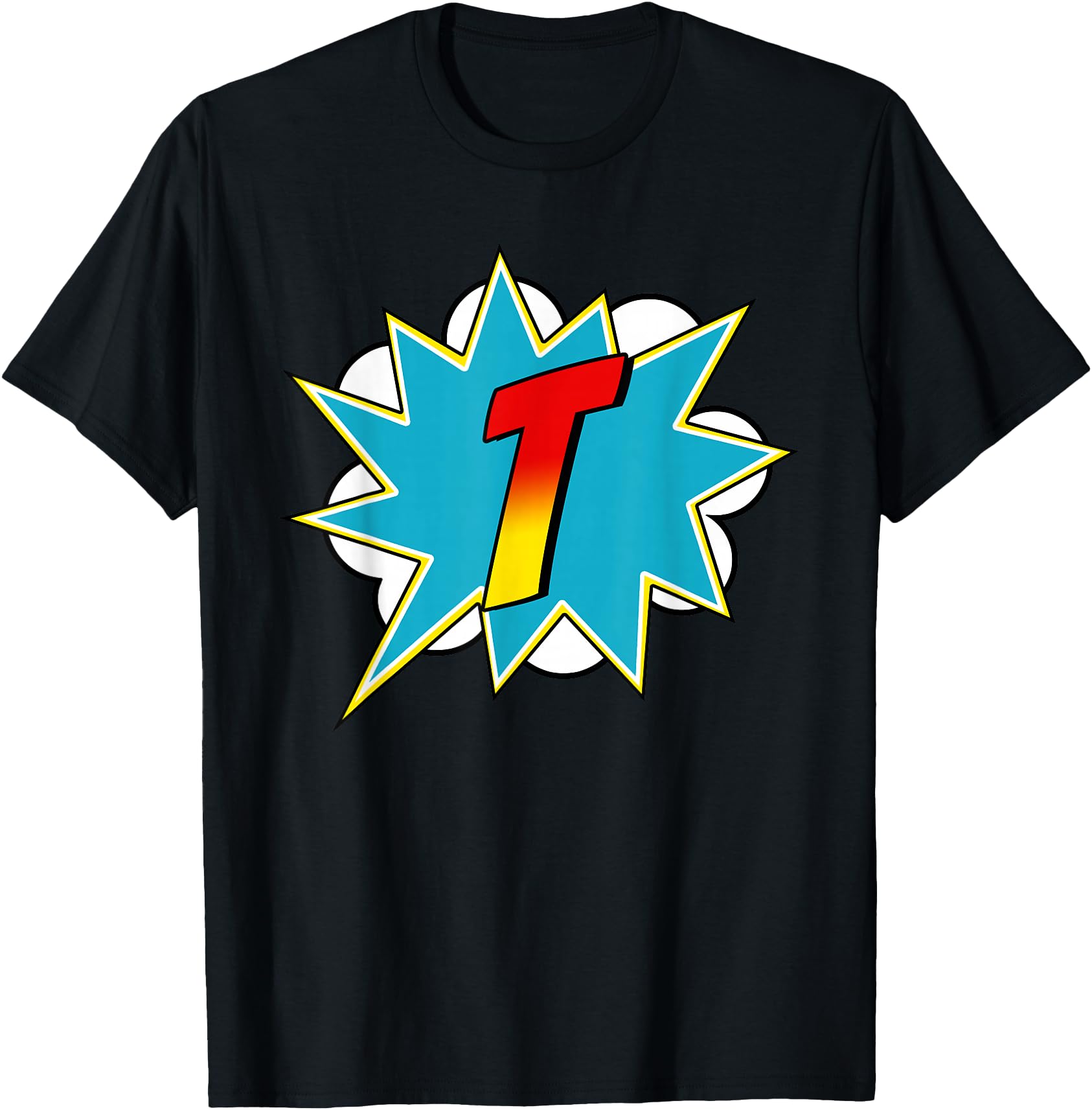 Letter Superhero Name Comic Costume T-Shirt: Black, Small, Retro, Superhero, Cartoon, Unisex-Adults &, Short Sleeve, T-Shirt, Retro-Superhero-T-Shirt