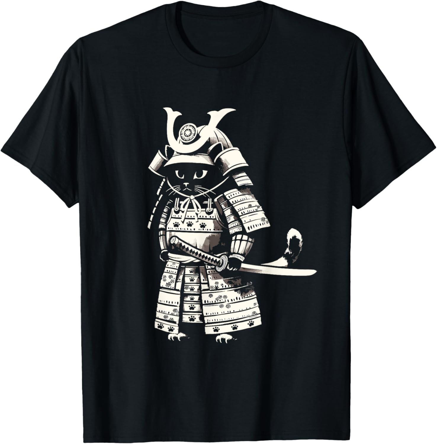 Kawaii Cat Anime Japanese Retro Samurai Novelty Funny Cat