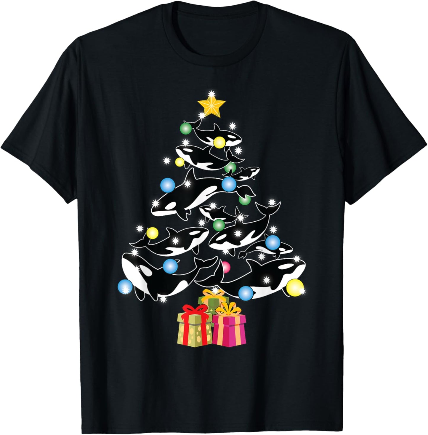Orca Whale and Christmas Tree Orca Christmas T-Shirt