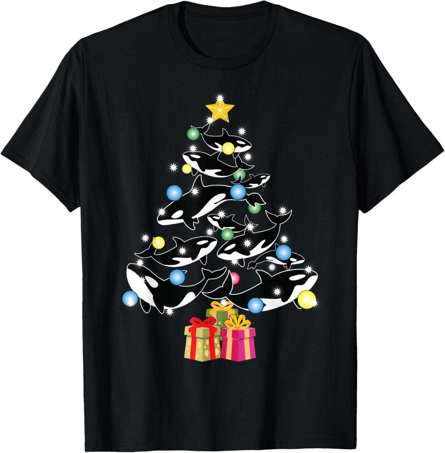 Orca Whale and Christmas Tree Orca Christmas T-Shirt