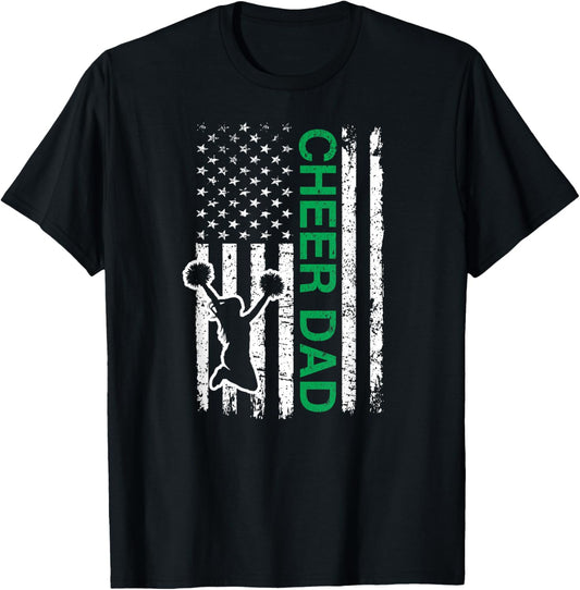 Cheer Dad Flag Green Cheerleading T-Shirt