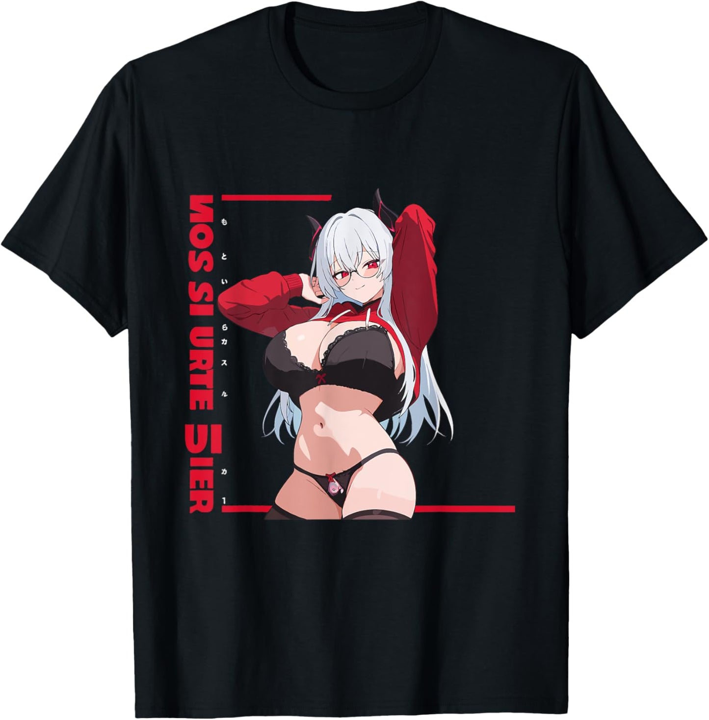 Waifu Sexy Anime Girl Glasses Horns Japanese Style