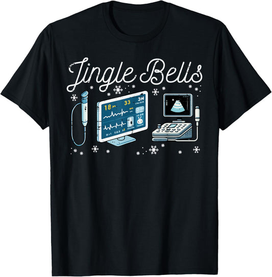 Christmas Nurse Telemetry Jingle Bells Xmas Scrub Top Women