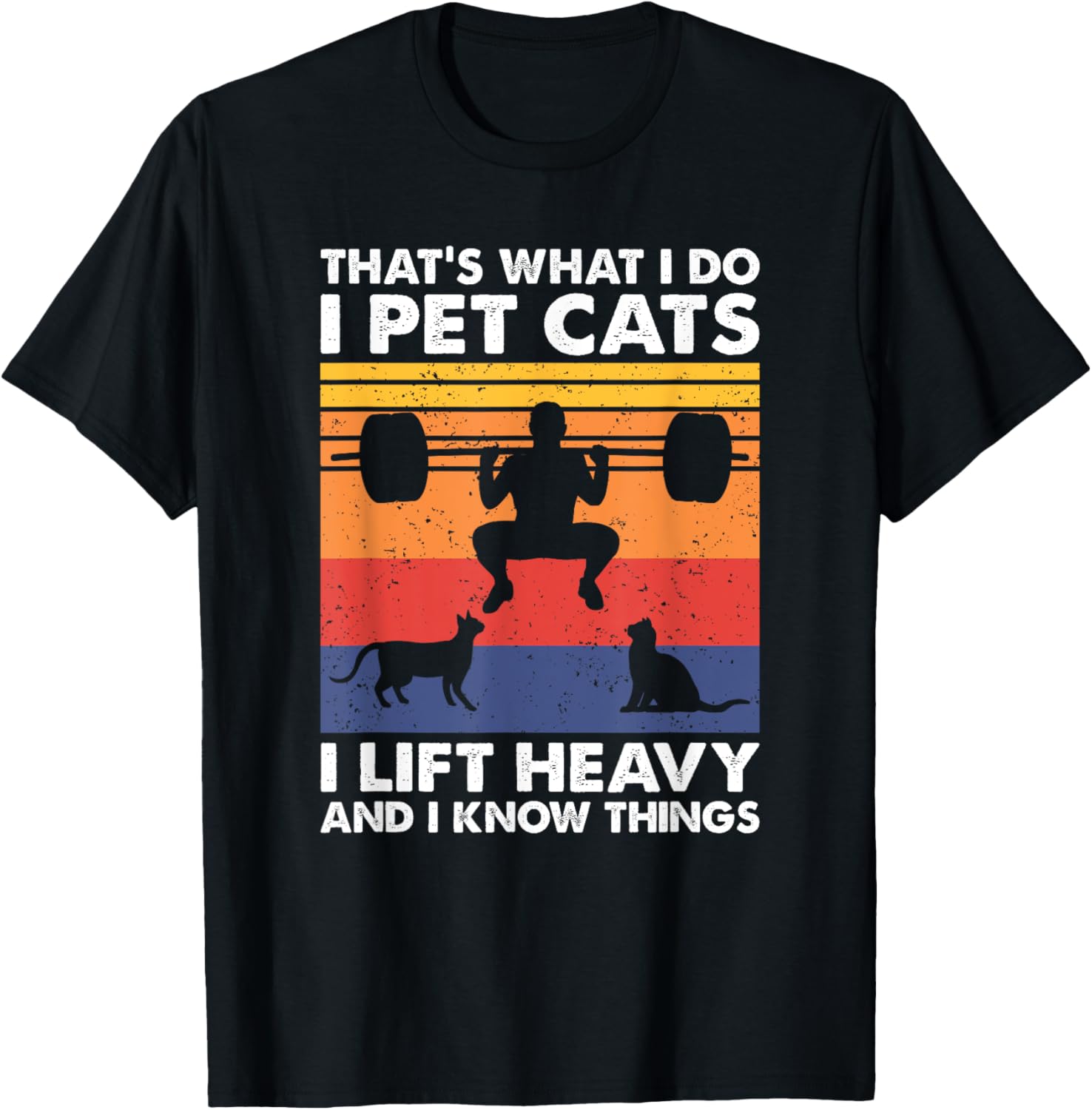 Cat Lover and Weightlifting Gift for Men - Black I Pet Cats I Lift Heavy &amp; I Know Things - Weightlifting T-Shirt