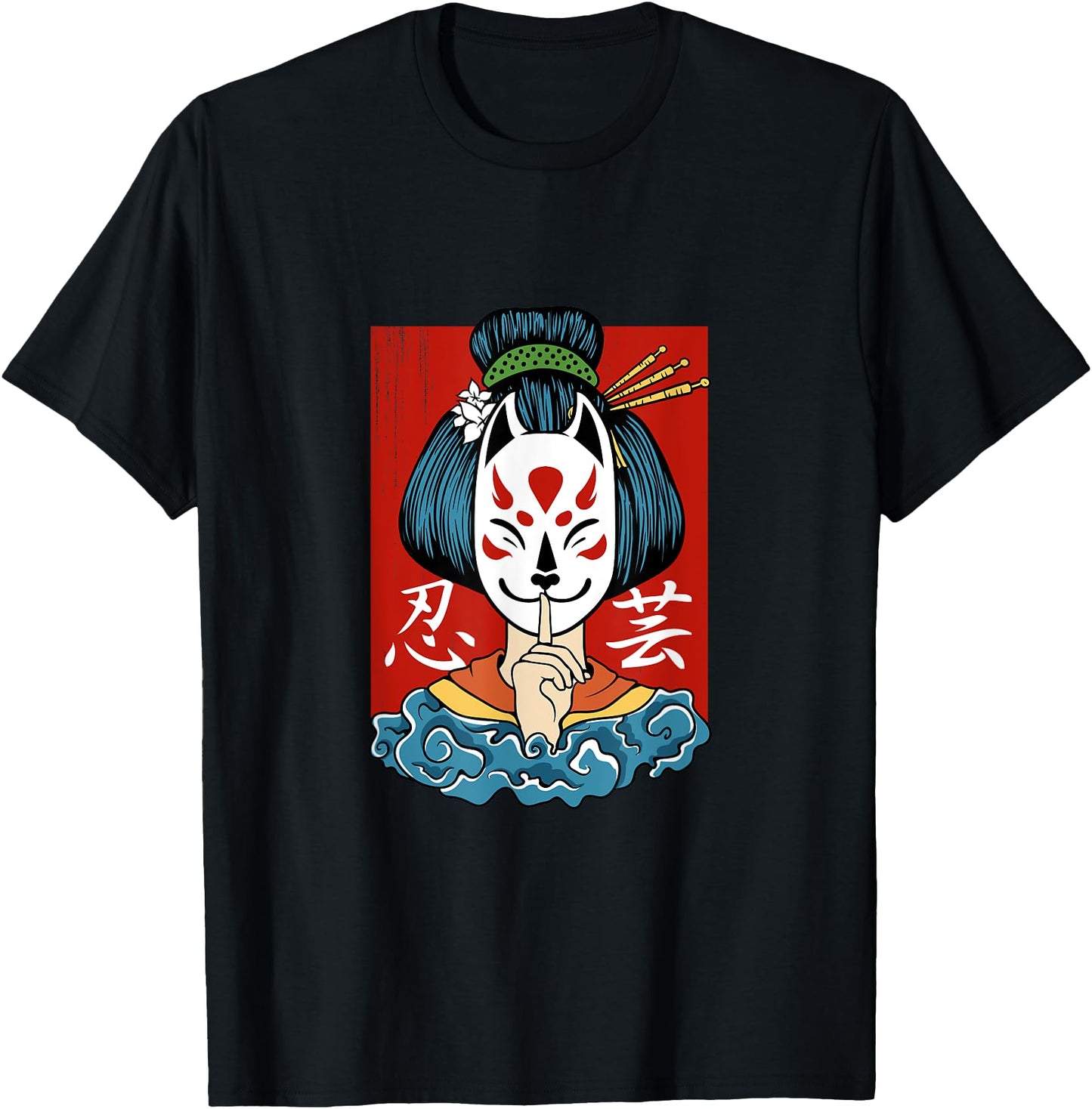 geisha shirt Kitsune mask traditional girl japanese art