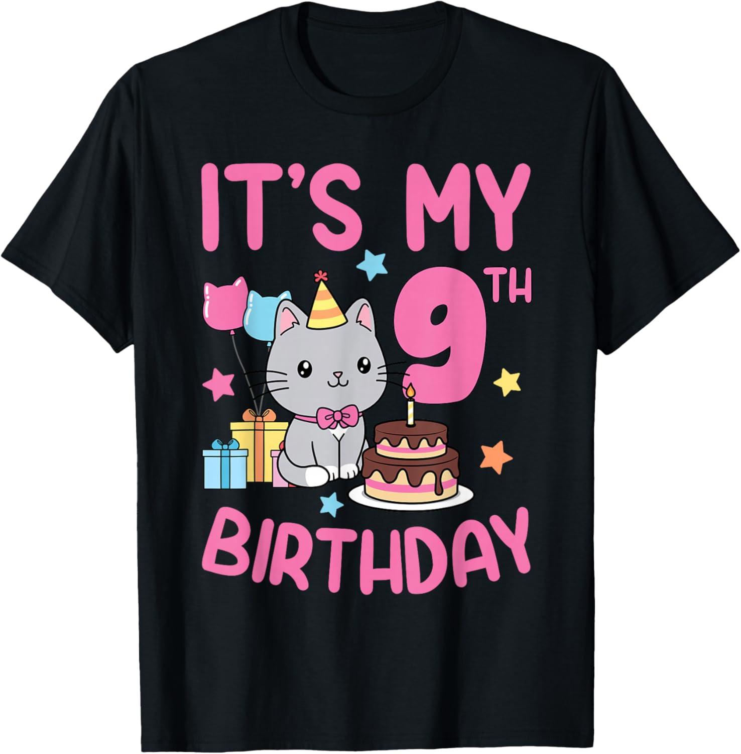 9 Years Old Kids Girls Boys It's My 9th Birthday Kawaii Cat