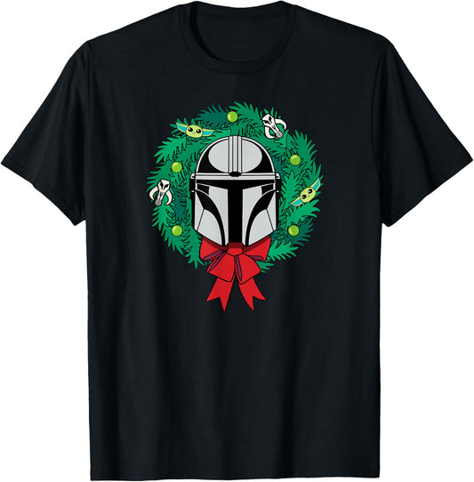 Amazon Essentials The Mandalorian Helmet Holiday Christmas Wreath T-Shirt