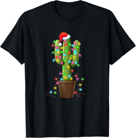 Christmas Lights Cactus Lover Funny Xmas Gifts For Men Women T-Shirt