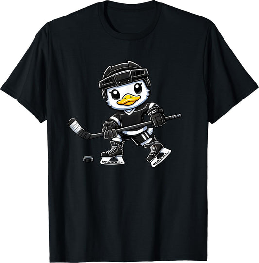 Chibi Duck Playing Ice Hockey Cute Design