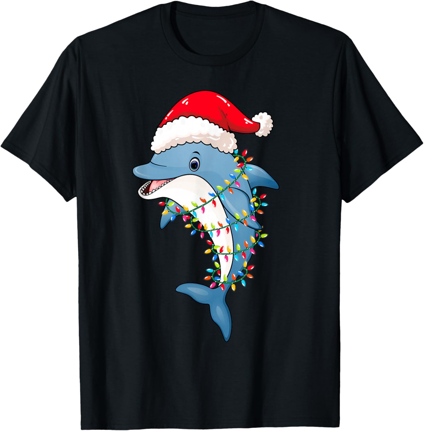 Christmas Lights Dolphin Wearing Xmas Hat - Dolphin Lover