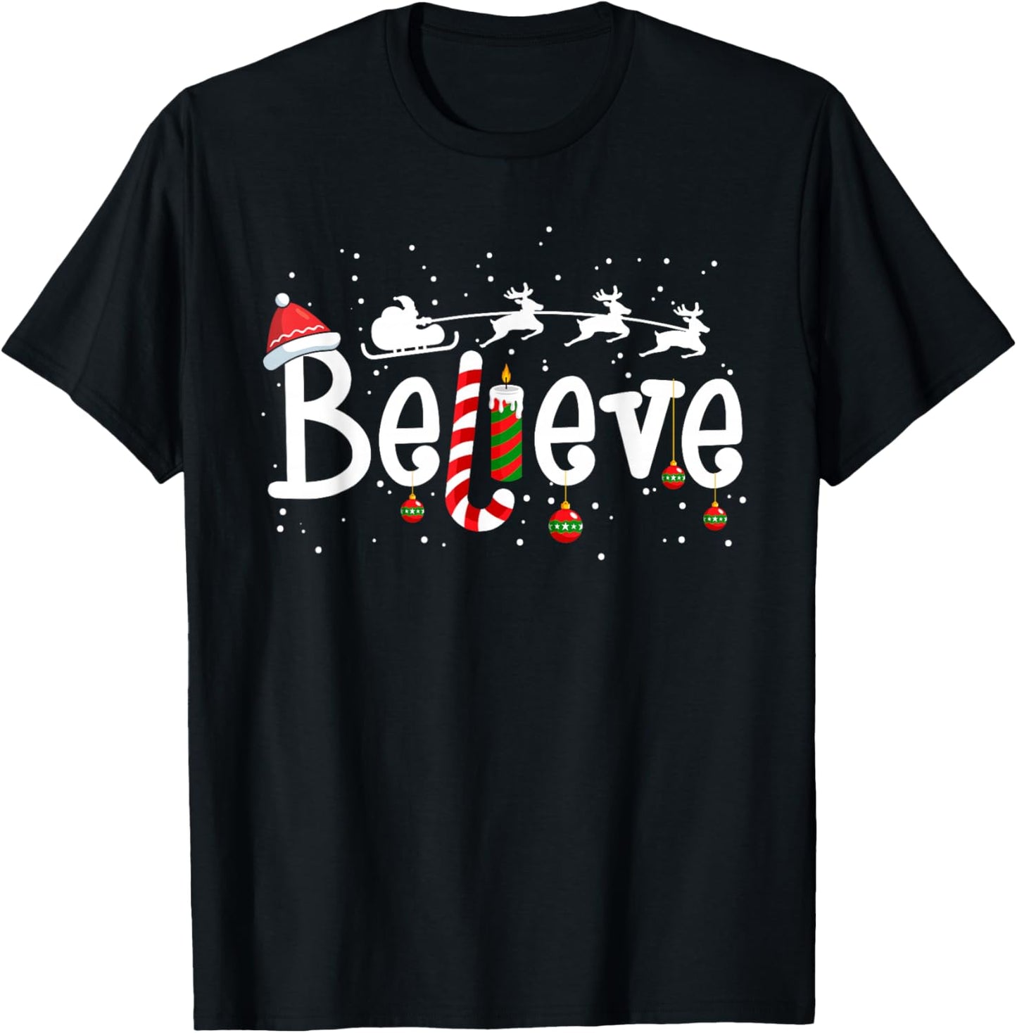 Believe Christmas Santa Claus Reindeer Candy Cane Xmas
