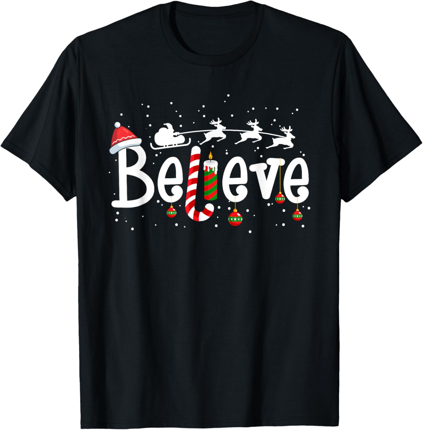 Believe Christmas Santa Claus Reindeer Candy Cane Xmas