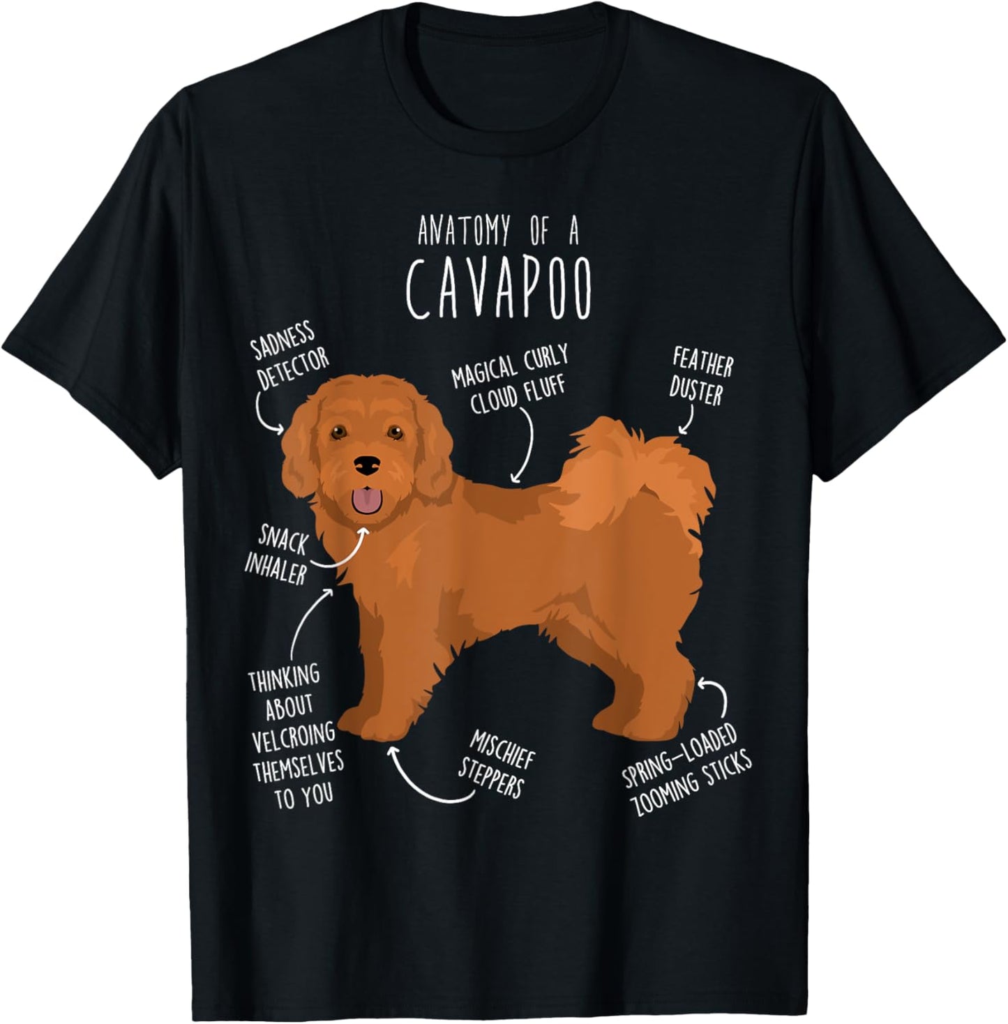 Cavapoo Dog Anatomy, Cute Funny Red Cavoodle Pet Mom Dog Dad T-Shirt